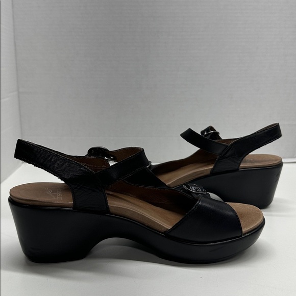 Dansko Joanie Platform Sandals Shoes Open Toe Buckle Leather Black Size 40 US 10 - Picture 8 of 12
